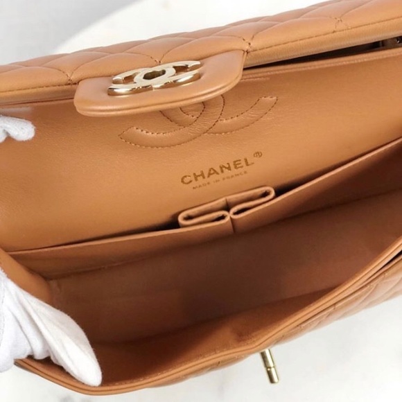 Chanel Double Flap Quilted Lambskin Camel Brown GH - Picture 6 of 6